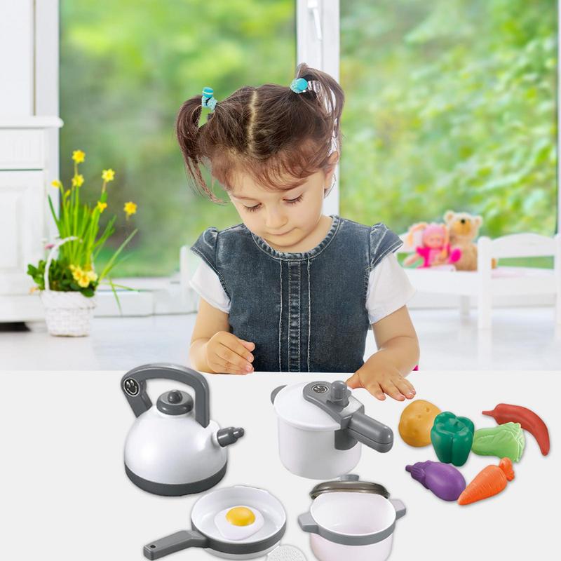 18 Pcs Kitchen Pretend Play Toys Kit Cookware Pots and Pans Set Cooking Utensils Cutting Vegetables Kitchen Accessories for Kids