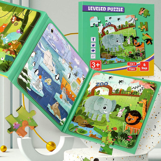 37/48/61/75/97 Pieces Magnetic Puzzles for Kids Montessori Games Cartoon Animals Jigsaw Book Baby Educational Toys Children Gift