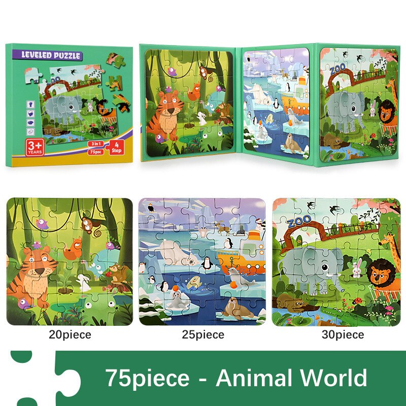 37/48/61/75/97 Pieces Magnetic Puzzles for Kids Montessori Games Cartoon Animals Jigsaw Book Baby Educational Toys Children Gift