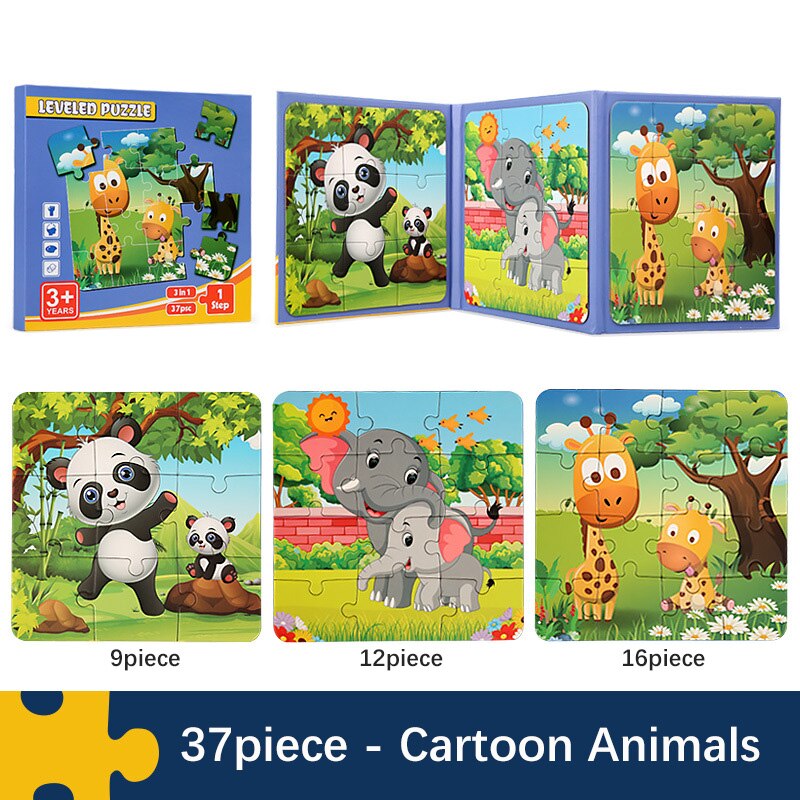 37/48/61/75/97 Pieces Magnetic Puzzles for Kids Montessori Games Cartoon Animals Jigsaw Book Baby Educational Toys Children Gift