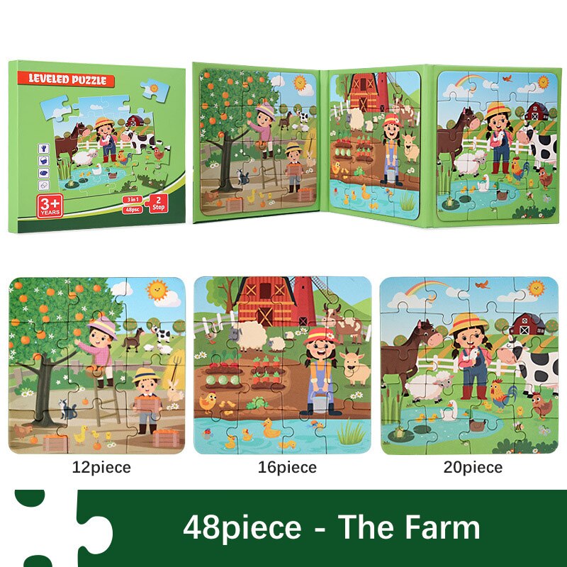 37/48/61/75/97 Pieces Magnetic Puzzles for Kids Montessori Games Cartoon Animals Jigsaw Book Baby Educational Toys Children Gift