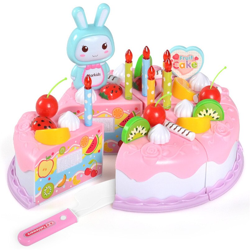 37pcs/set Kitchen Toys Cake Food DIY Pretend Play Cutting Birthday Toy Fruit Cream Birthday Educational Gift For Children Girls