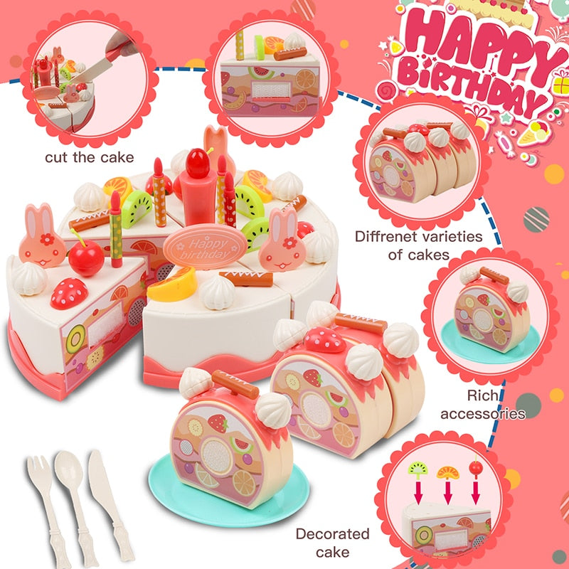 83 Pcs DIY Kitchen Toy Pretend Cutting Birthday Cake Toys Decorating Party Role Play Food Playset Baby Educational Gift