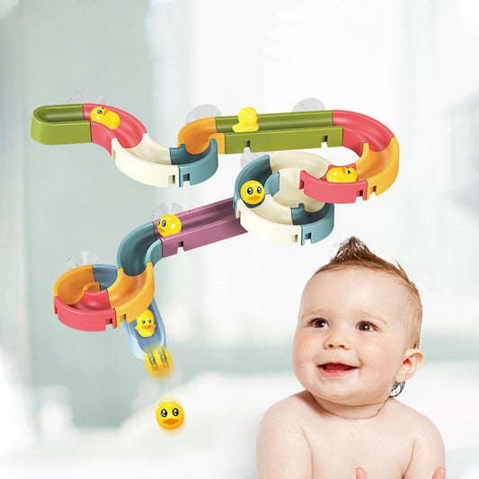 Baby Bath Toys Wall Bathtub Toy Assembling Slide Wind-Up Duck Slide Bathroom Shower Tracks Water Toys for Toddlers Kids Gifts