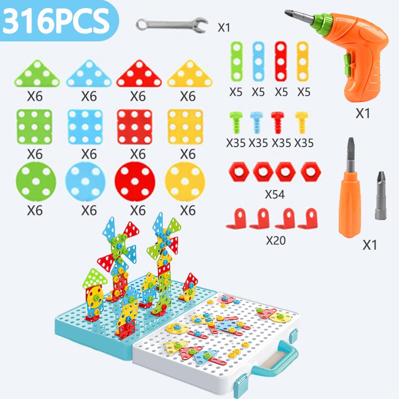 Electric Drill Nut Disassembly Match Tool Toys Children Educational Assembled Blocks Sets Tools For Boys Design Building Toys