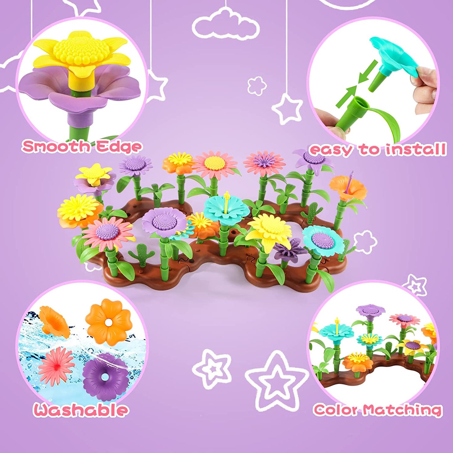 Girls Flower Garden Building Blocks Toys STEM Learning Educational Activity for Preschool Christmas Birthday Gift for Kids