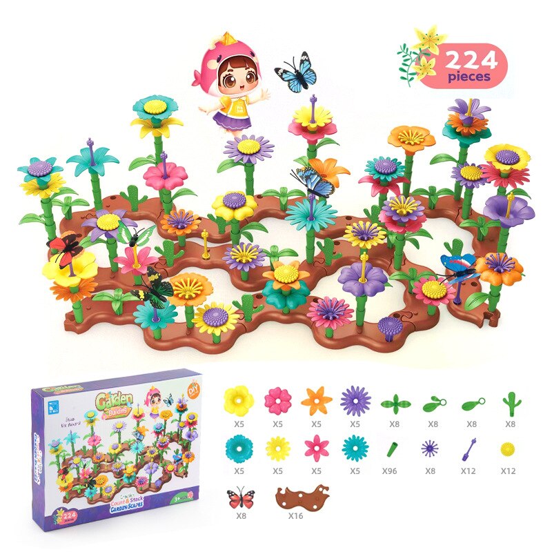 Girls Flower Garden Building Blocks Toys STEM Learning Educational Activity for Preschool Christmas Birthday Gift for Kids