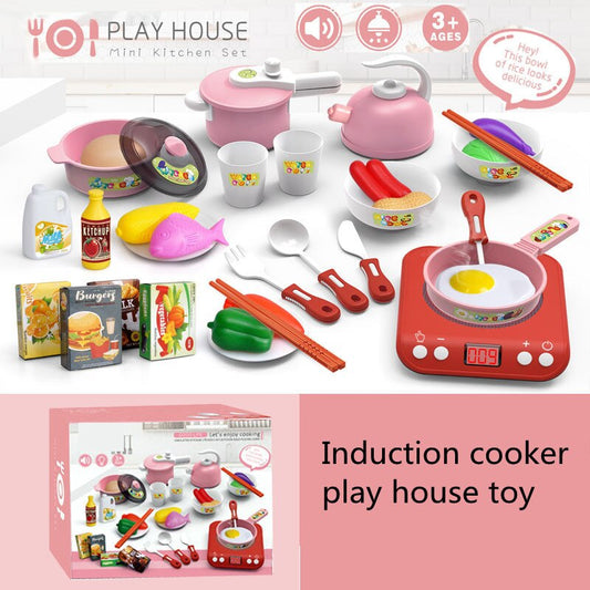 New Simulation Kitchen Baby Cooking Sound And Light Large Induction Cooker Electric Cash Register Children Play House Toy Set