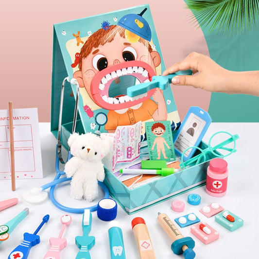 Pretend Play Dentisit Set Simulation Stethoscope Medical Nurse Games Medical Toys For Girls Doctor Kits For Children Wooden Toys