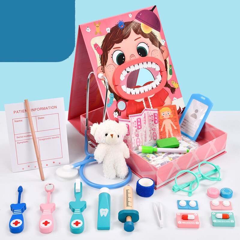 Pretend Play Dentisit Set Simulation Stethoscope Medical Nurse Games Medical Toys For Girls Doctor Kits For Children Wooden Toys