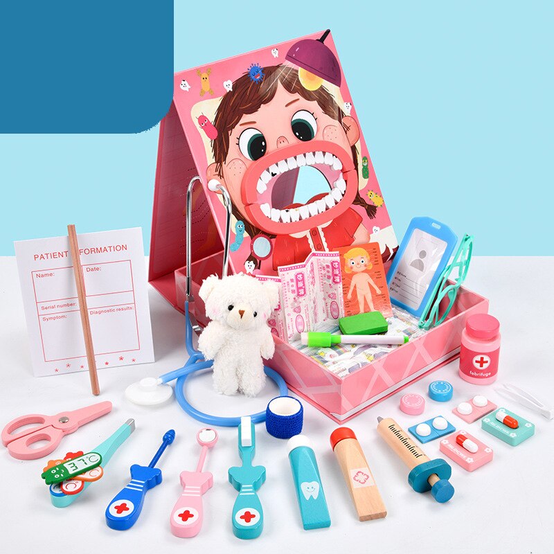 Pretend Play Dentisit Set Simulation Stethoscope Medical Nurse Games Medical Toys For Girls Doctor Kits For Children Wooden Toys