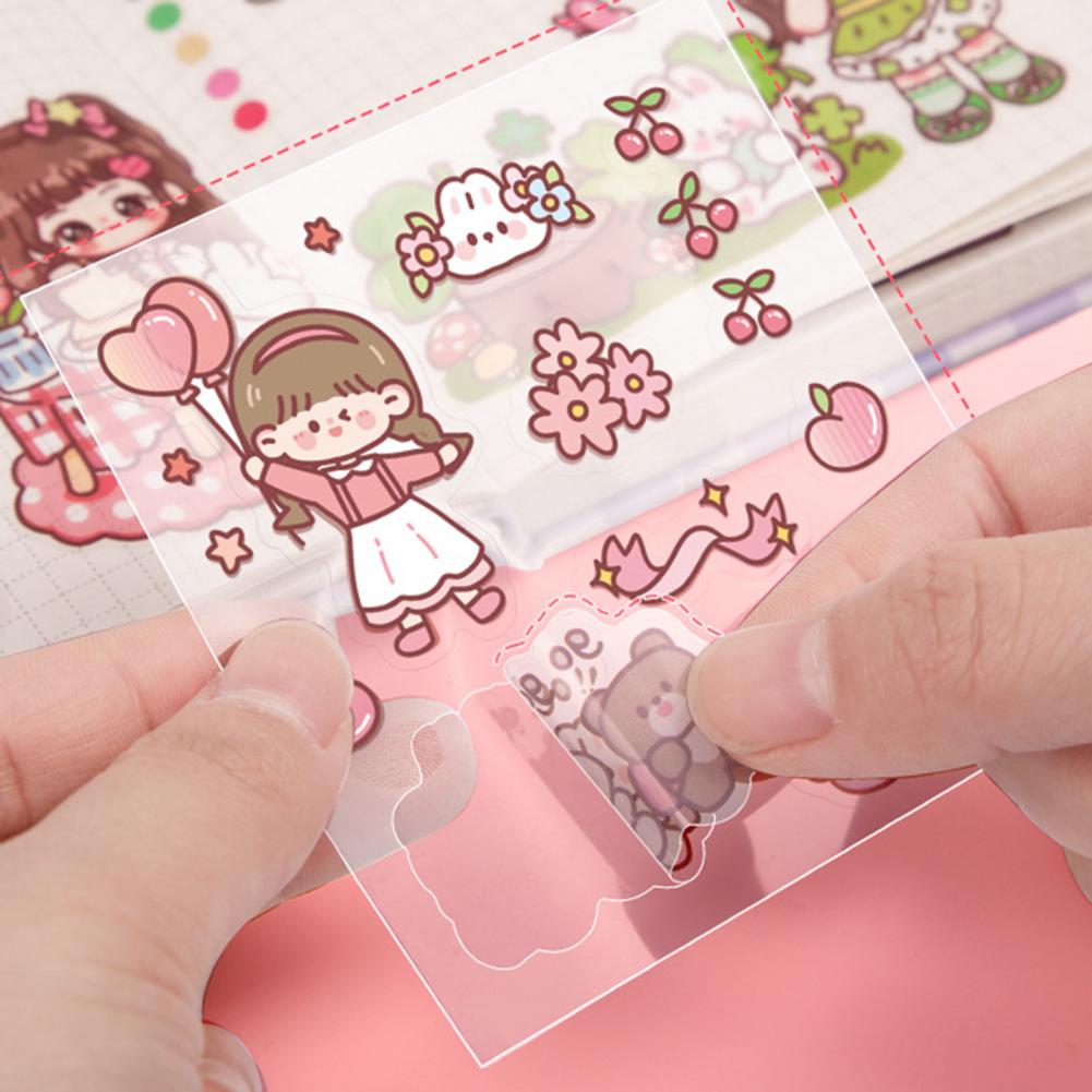 100Pcs/Set Cartoon Stickers Rich Patterns Self-adhesive Children Stationery Palm Stickers Daily Use PET Waterproof Handbook DecorationCreative Childrens Pocket Stickers Kids Gifts