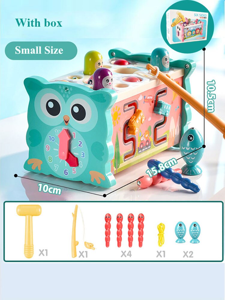 Baby Montessori Toys Magnetic Fishing Owl Cube Learning Educational Clock Kids Hammer Game with Music Puzzle for Piano Gift