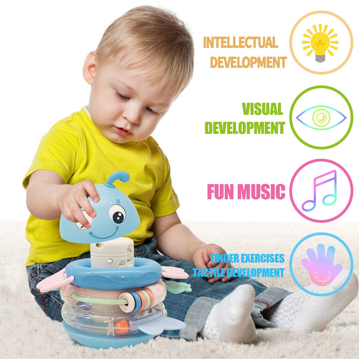 Tumbler Music Baby Rattle Teether Toys Stacking Ring For Kids