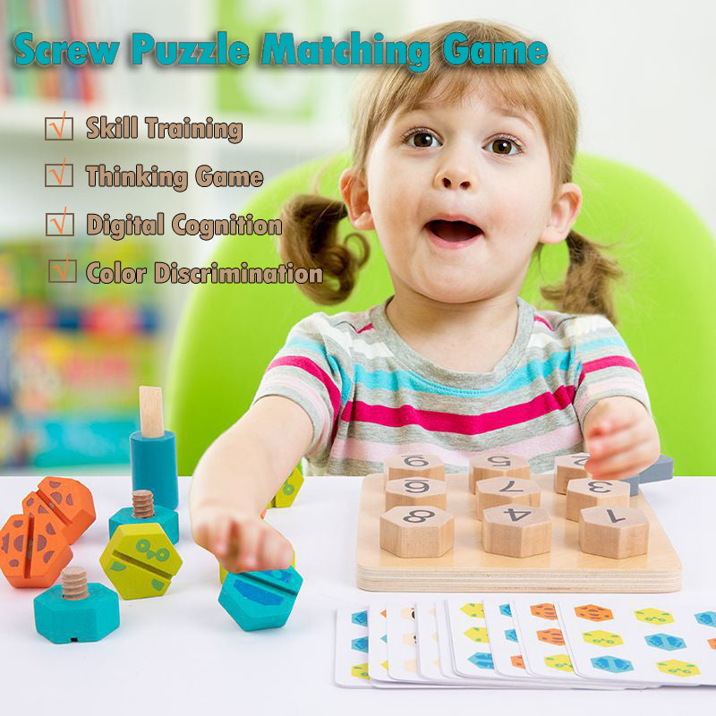 Kids Wooden Montessori Toys Screw Matching Puzzles Games